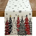 GEEORY Christmas Table Runner 13x120 Inch, Xmas Tees Snowflakes Holiday Decorative Farmhouse Table Decoration for Kitchen Dinning, Indoor Outdoor Dinner Party Decor ((Red & Black) GT165-120