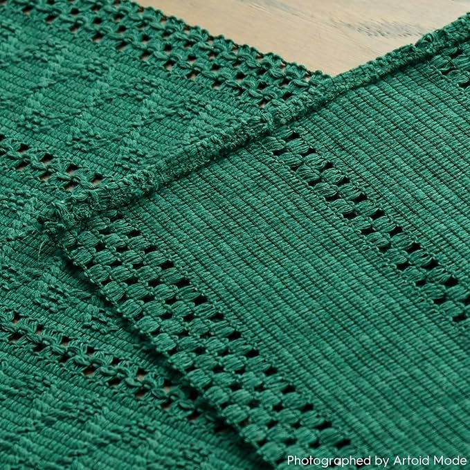 Artoid Mode Dark Green Farmhouse Woven Rustic Hollow Table Runner, Seasonal Holiday Kitchen Dining Table Decoration for Home Party Decor 12x36 Inch