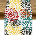 Green Red Dahlia Flower Table Runner Chrysanthemum Geometric Kitchen Dining Bedroom Living Room Table Decor for Indoor Outdoor Home Party, 13x120 Inch