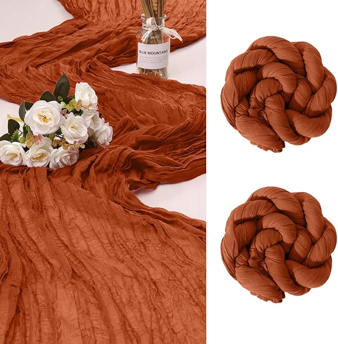 2 Pack Cheesecloth Table Runner 10Ft Christmas Gauze Boho Table Runners for Wedding Decor Bridal Shower Decorations(35" x 120")