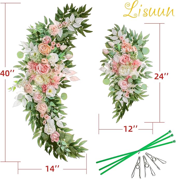 Artificial Flowers Wedding Arch Swag Set, Champagne and Pinkish White