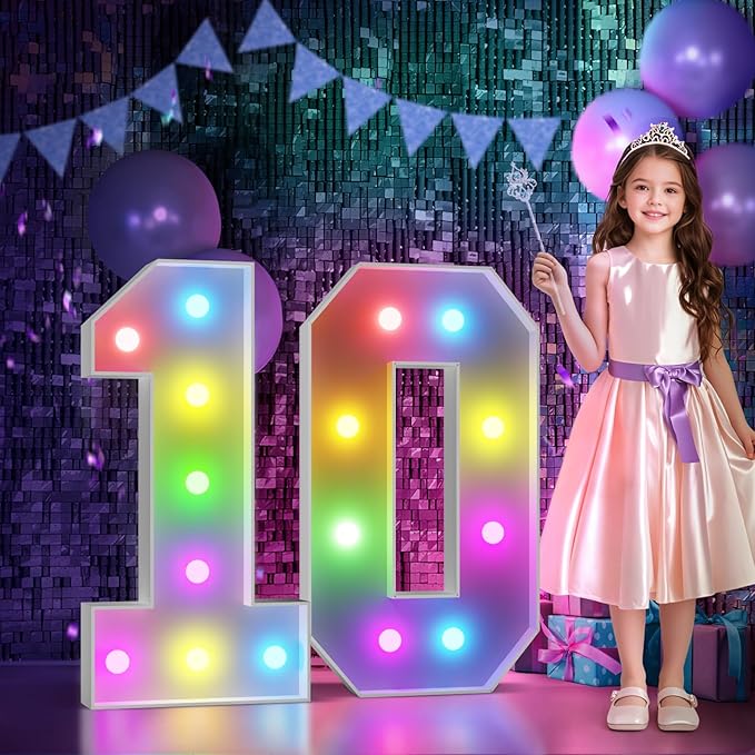 Party Decorations: Cardboard Number 10 Marquee Sign for 10th Birthday