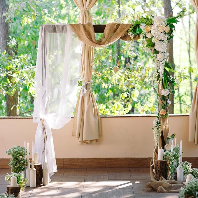 Wedding Arch Draping Fabric 3 Panels 30" x 32 ft White Wedding Arch Drapes for Ceremony Chiffon Fabric Drapes Arbor Drapery Decorations for Reception Sheer Backdrop Curtains for Party Ceremony