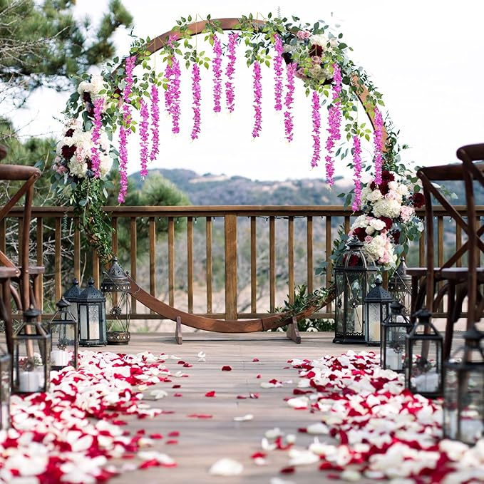 24 Pack Purple Red Wisteria Hanging Flowers Garland, 3.77 Feet Artificial Flower Vines, Fake Wisteria, Artificial Vines Hanging Garland for Backdrop Outdoor Yard Garden Decor
