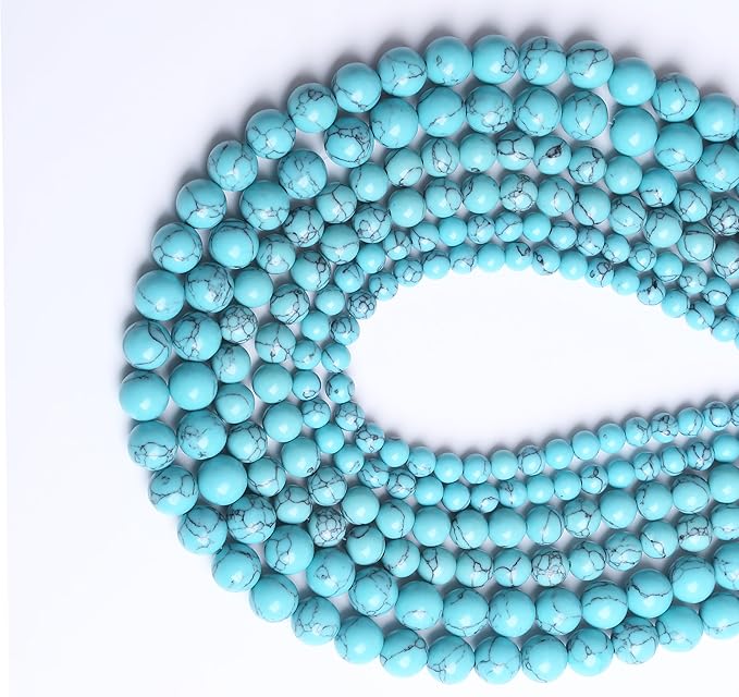 Lake Blue Turquoise Stone Beads Gemstone Round Crystal Energy Jade Beads Stone Beads for Jewelry Making DIY Bracelet Necklace Jewelry Making 1 Strand 15.5inch 35PCS 10MM