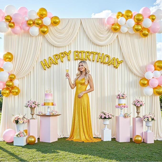 Champagne Backdrop Curtain Set, 5x12 ft, 10 Panels, Wrinkle Free Fabric