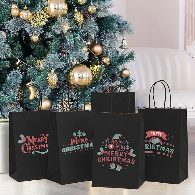 Gift Bags Black Kraft Paper Shopping Bags with Handles, 300 Count