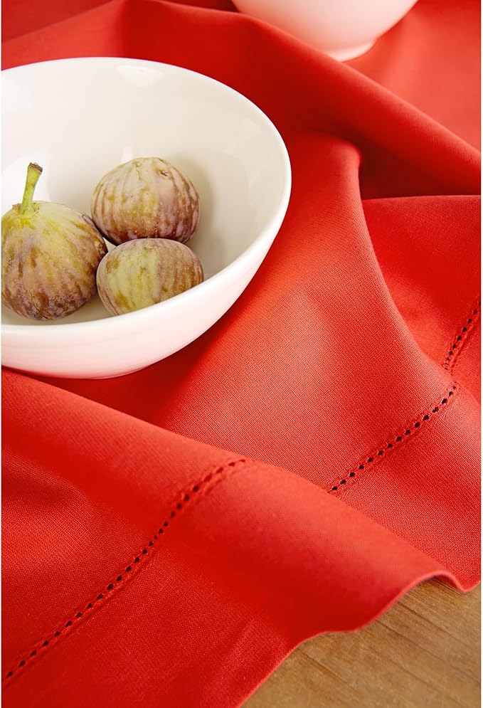 Solino Home Table Runner 120 Inches Long - Cotton Linen Hemstitch Poppy Red Table Runner 14 x 120 Inch for Halloween