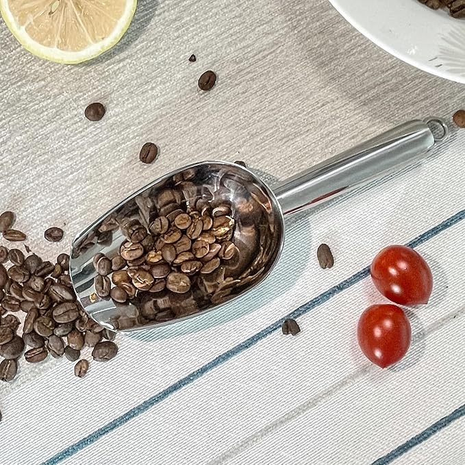 Metal Ice Scoop 6 Oz, Small Stainless Steel Ice scooper for Ice Maker Ice Bucket Kitchen Freezer Bar Party Wedding, Multipurpose for Coffee Bean,Flour Scoop,Dog Food Scoop (6 OZ-Silver)