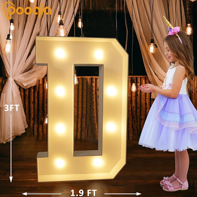Light Up Marquee Letter Decoration, 3 FT Foam Frame with LED, Letter D