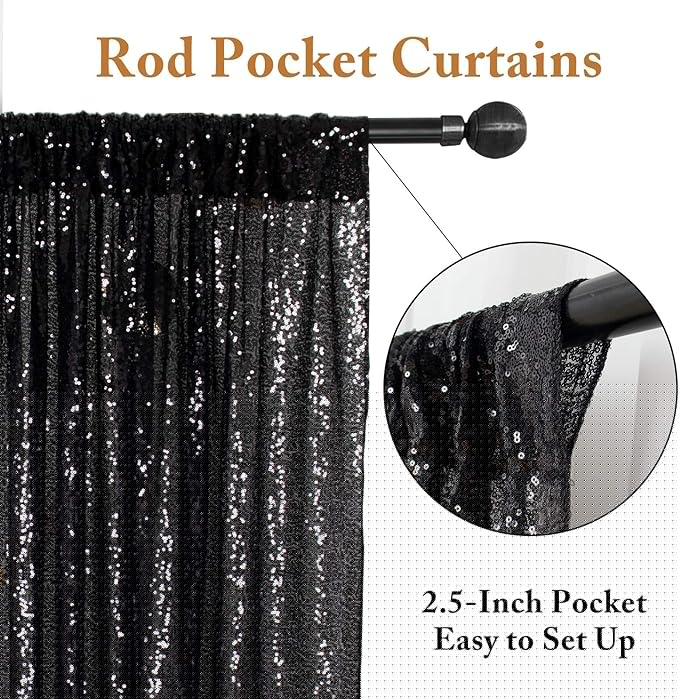 ShinyBeauty 2 Panels Black Sequin Backdrop | 7Ft x 7Ft Sparkly Photo Background | Halloween & Party Decor | Durable & Elegant Curtains | Perfect for Photography & Events