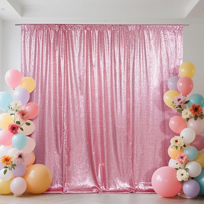 SquarePie Sequin Backdrop Curtain Not See Through Thick Glitter Background for Party 10FT x 10FT Fuchsia Pink