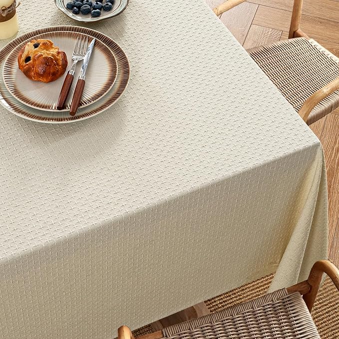 MIULEE Natural Linen Cottton Table Cloth Rectangle Tablecloth Waterproof Spillproof Cross-Star Textured Table Cltoth Decorative Farmhouse Style for Dining Party Weddings 60x104 Inch