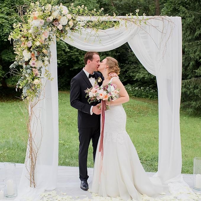 Wokceer Wedding Arch Draping Fabric 3 Panels 28.7" x 20FT White Drapes Sheer Fabric Backdrop Arch Draping Fabrics for Wedding Ceremony Birthday Party Bridal Shower Decoration