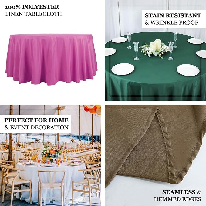 Efavormart Round Tablecloth, 132 Inch Stain & Wrinkle Resistant Washable Table Cloth, Decorative Polyester Fabric Table Cover for Banquet, Wedding, Dining- Chocolate