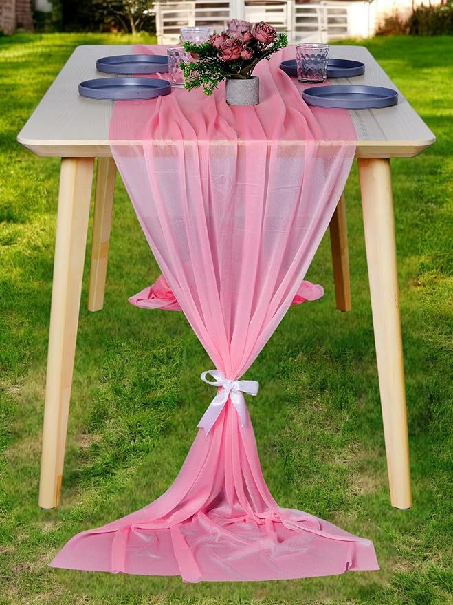 MDS Halloween Chiffon Table Runner - 15 Pack, 29 x 170 Inches, 14ft Each - Sheer Spooky Table Runners for Haunted House Parties, Trick-or-Treat Tables, Witchy Décor, Wedding & Events - Coral