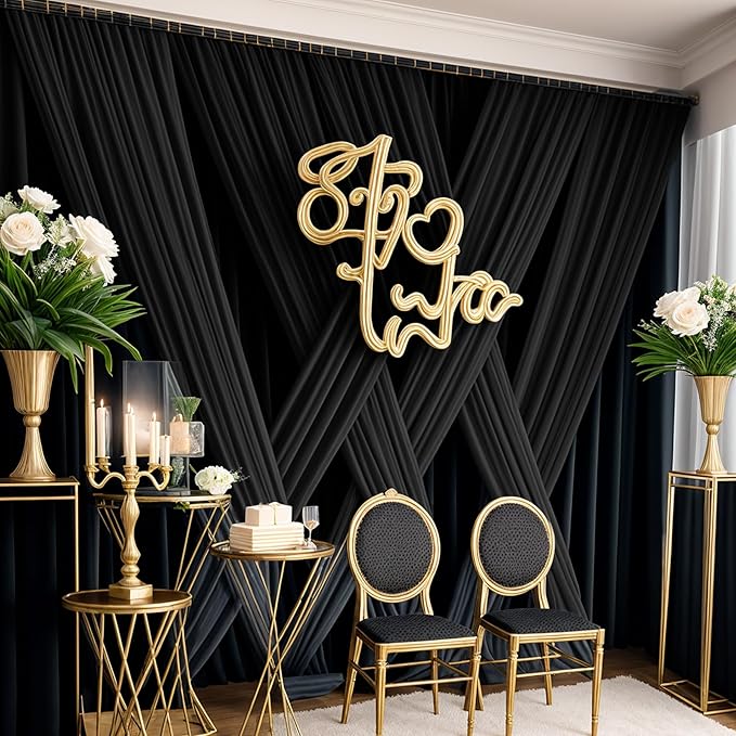 10x12ft Wrinkle Free Black Backdrop Curtain for Wedding Parties, 2 Panels 5×12 ft Long Soft Silky Polyester Fabric Backdrop Drapes Black Photo Back Drop Curtains for Party Photography Background Cloth