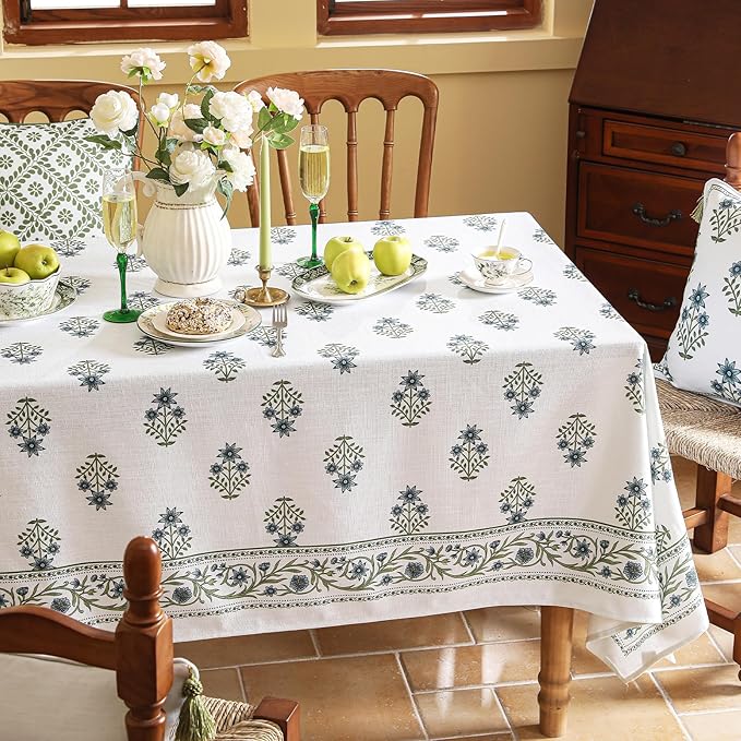 Rectangle Tablecloth 55x79 Inch Linen-Blend Floral Print