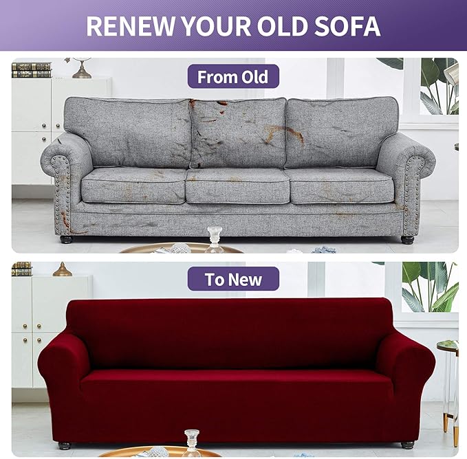 Sofa Slipcover, Red Dahlia Stretch Fit with Waterproof Finish