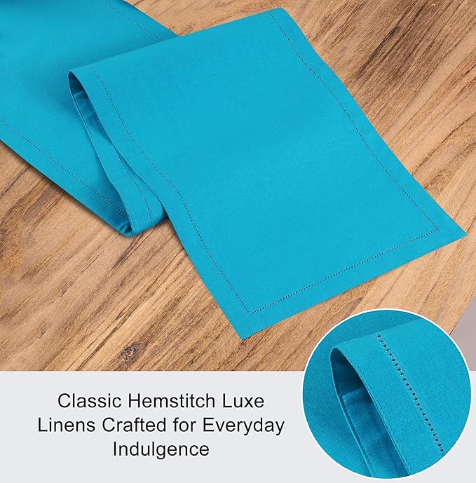 Ruvanti Linen Table Runner 108 Inches, Classic Hemstitch, Washable, Reusable, Non-Slipping, Stain Resistant- Perfect for Parties, Weddings, Dinners, Thanksgiving, Christmas, Indoor use – Blue