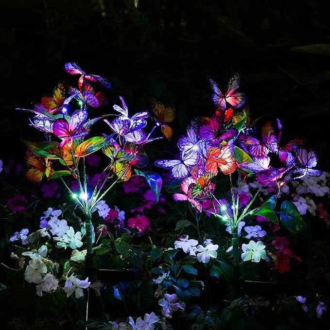 String Lights with Butterfly Solar Stakes, 8 Pack, Multicolor LED