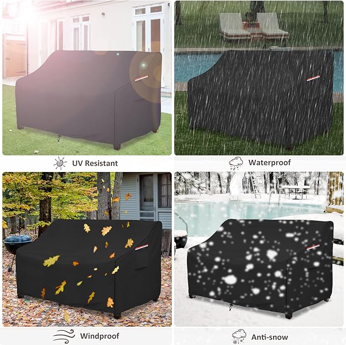 okcool Heavy Duty Patio Sofa Cover, 100% Waterproof 3-Seater Outdoor Sofa Cover Fits up to 79W x 38D x 35H Inches, Lawn Patio Furniture Covers,Black