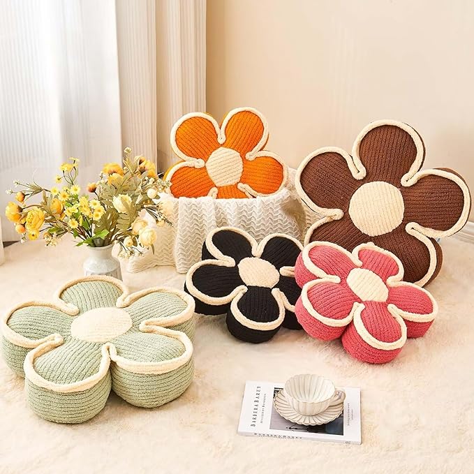Soft Flower Shaped Floor Cushion, Decorative Throw Pillow, Plush Bedroom Seating Cushion, 13.7 Inch Brown Flower Decor Plush Pillow