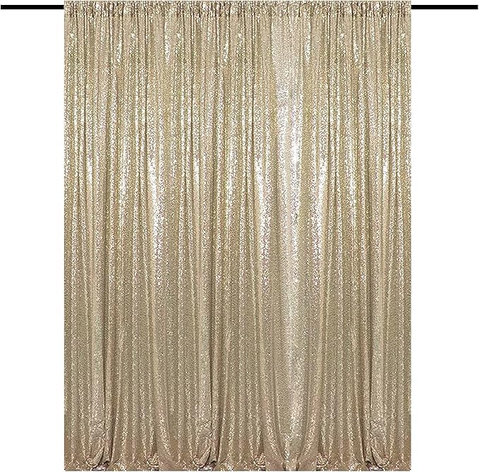 Sequin Backdrop Curtain, Champagne, 10 x 10 Ft, 1 Panel with Rod Pocket