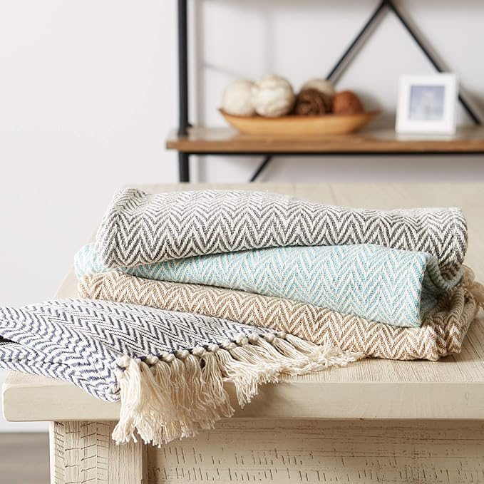 DII Woven Basic Tabletop Collection Chevron Table Runner, 15x72, Aqua