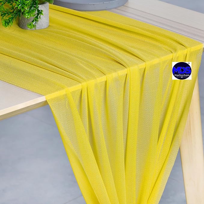 MDS Halloween Chiffon Table Runner - 15 Pack, 29 x 170 Inches, 14ft Each - Sheer Spooky Table Runners for Haunted House Parties, Trick-or-Treat Tables, Witchy Décor, Wedding & Events - Yellow
