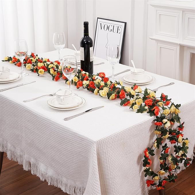 5 Pcs 41FT Flower Garland, Artificial Rose Garland Flowers Plants Fake Flower Hanging Rose Ivy, Birthday Party Valentine's Day Wedding Wall Arch Decor（Orange）