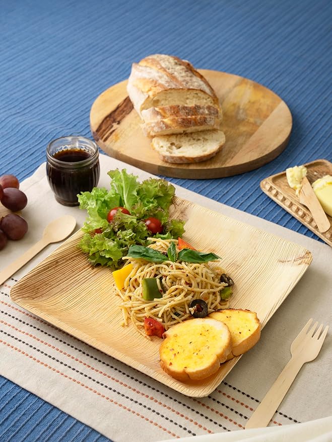 Disposable Palm Leaf Plates - Eco-Friendly Alternative to Bamboo Plates and Plastic Plates - Heavy-Duty Compostable & Biodegradable Party Plates - Microwave and Oven Safe Dinnerware - 10" Set of 50