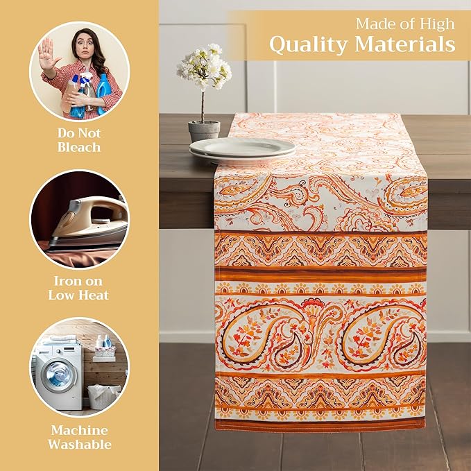 Maison d' Hermine Table Runner 100% Cotton Double Layer Table Runners 108 inches Long for Thanksgiving Christmas Decorations Home Kitchen Dining Party Wedding (Palatial Paisley, 14.5" x 108")