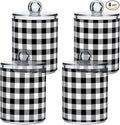 Gredecor Qtip Holder Dispenser 4 Pack Black White Classic Buffalo Plaid Apothecary Jars with Lids Bathroom Vanity Countertop Canister Storage Organizer for Cotton Ball,Swabs,Pads,Floss