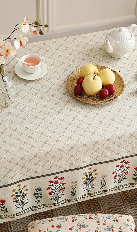 Rectangular Floral Tablecloth, 55 x 71 Inch Linen-Polyester Blend