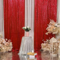 Red Sequin Backdrop Panels, Set of 2, 5 x 10 Ft Glitter Curtains