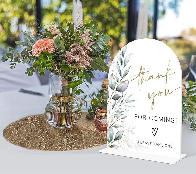 Acrylic Wedding Signs, Greenery Theme Thank You for Coming Sign, Wedding Reception Signage, Bridal Shower Table Decor with Stand, Engagement, Anniversary, Newlywed Events and Parties Supplies, 10