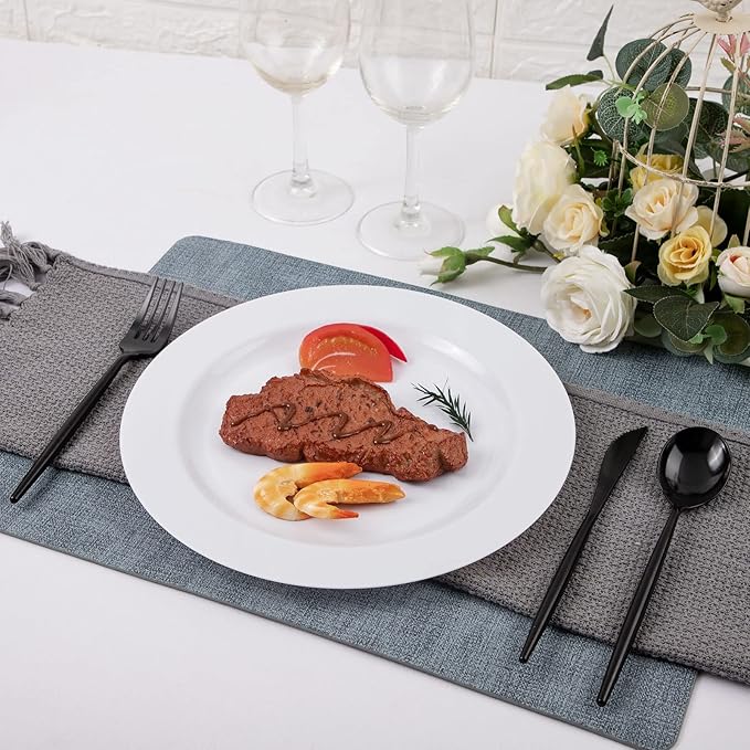 Black Plastic Spoons and Cutlery Set, 180 Count with Forks and Knives