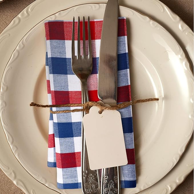 Cloth Napkins Checkered Red White Blue 100% Cotton 20x20 Inch