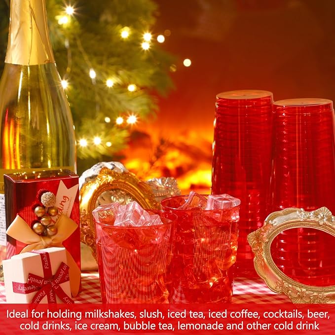 Disposable Plastic Party Cups, 10 oz Red, Pack of 100