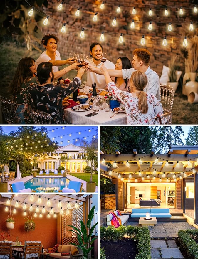 String Lights 50 Ft Waterproof Warm White LED Patio Lights with Remote