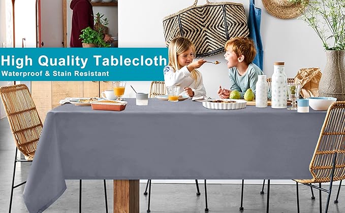 Hiasan Light Gray Rectangle Tablecloth - Waterproof Spillproof and Wrinkle Resistant Washable Polyester Table Cloth for Dining Party, 60 x 140 inch