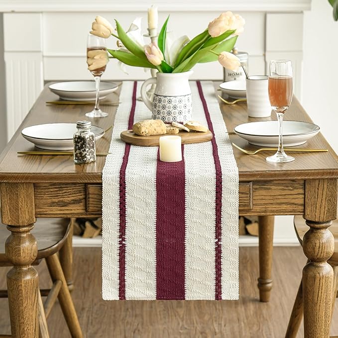 Artoid Mode Red Farmhouse Woven Rustic Table Runner, Seasonal Holiday Hollow Kitchen Dining Table Decoration for Home Party Decor 12x48 Inch