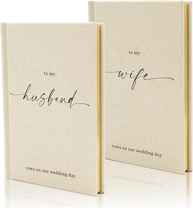 Wedding Vow Books Decorations, Set of 2 Hardcover with Gold Edges
