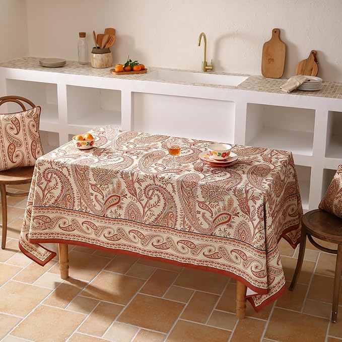 Rectangular Floral Tablecloth 55x79 Inch Linen-Polyester Blend
