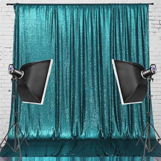 Eternal Beauty Teal Sequin Backdrop, 8x8 Ft Glitter Background Curtains for Shimmer Photography Party Wedding Birthday Back Drop Decor