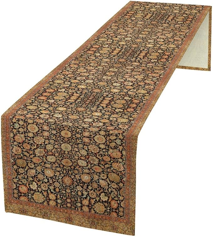 Vintage Boho Floral Table Runner, Rustic Country Farmhouse Orange Yellow Black Retro Flower Pattern for Home Kitchen Table Decor Dining Coffee Room Party Decor 13x60in