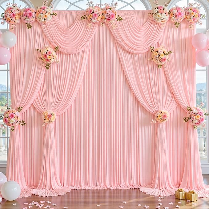 Backdrop Curtains, Blush Pink, 10 Panels, 5 x 12 Ft