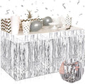 3 Pack 29 x108 Inch Silver Foil Fringe Table Skirts Metallic Banner for Tinsel Streamer Garland Backdrop for Parade Floats Wedding Thanksgiving Birthday Christmas Halloween New Year Party Decoration