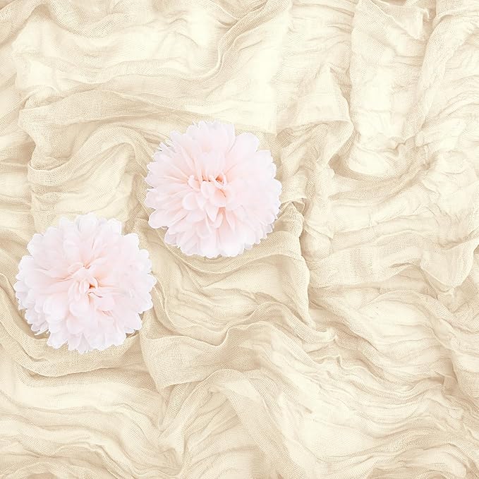 Aktor 4 Pack Ivory Table Runner Boho Cheesecloth Table Runner Semi Sheer Gauze Fabric Runners for Wedding Birthday Baby Shower Party Boho Table Decoration（Ivory）